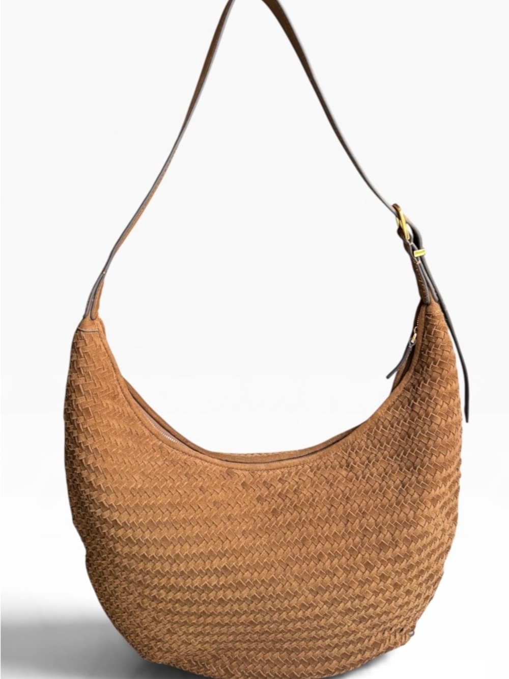 ๐ Madewell Essentials Curve Woven Shoulder Bag Suede Leather - Picture 3 of 11